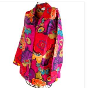 NEW Chicos 100% Silk Button Down 3/4 Sleeve Floral Shirt Artsy Size XL (16)